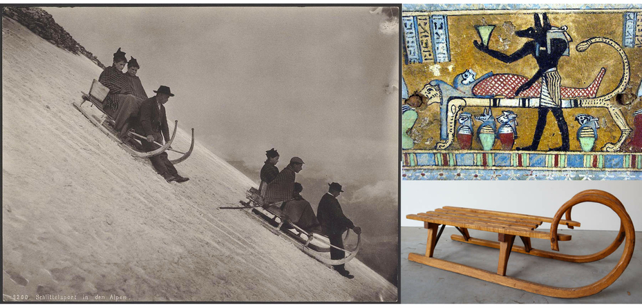 Antique Sledge Winter Sport Zürich Schlittelsport Alpen Osiris Anubis Ancient Egypt